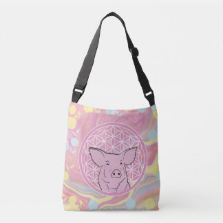 pig,flower of life, rose, mandala,zen,chakra, crossbody bag
