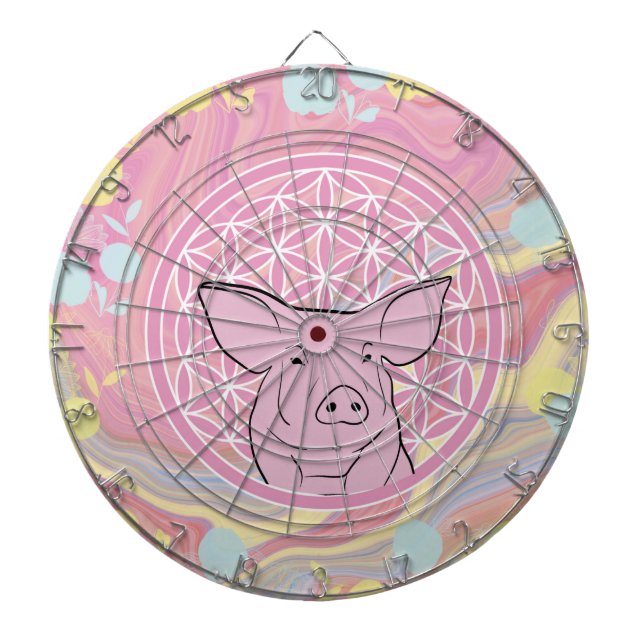 pig,flower of life, rose, mandala,zen,chakra, dartboard (Front)