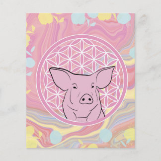 pig,flower of life, rose, mandala,zen,chakra, flyer