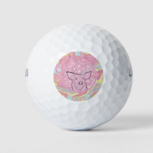 pig,flower of life, rose, mandala,zen,chakra, golf balls