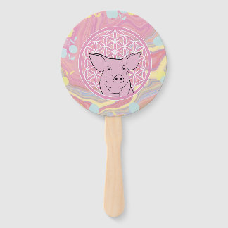 pig,flower of life, rose, mandala,zen,chakra, hand fan