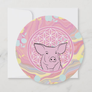 pig,flower of life, rose, mandala,zen,chakra, holiday card
