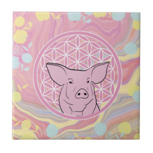 pig,flower of life, rose, mandala,zen,chakra, tile