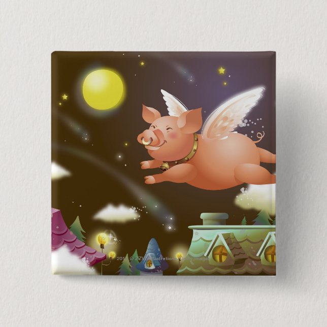 Pig flying in the sky 15 cm square badge (Front)