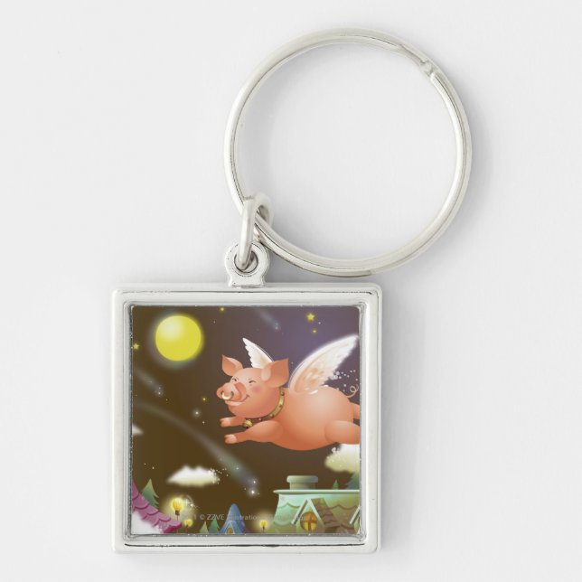 Pig flying in the sky key ring (Front)