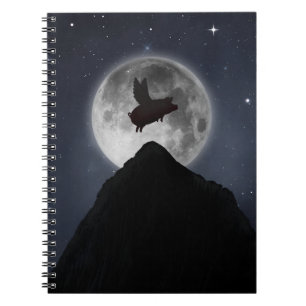 Pig flying over full moon notebook