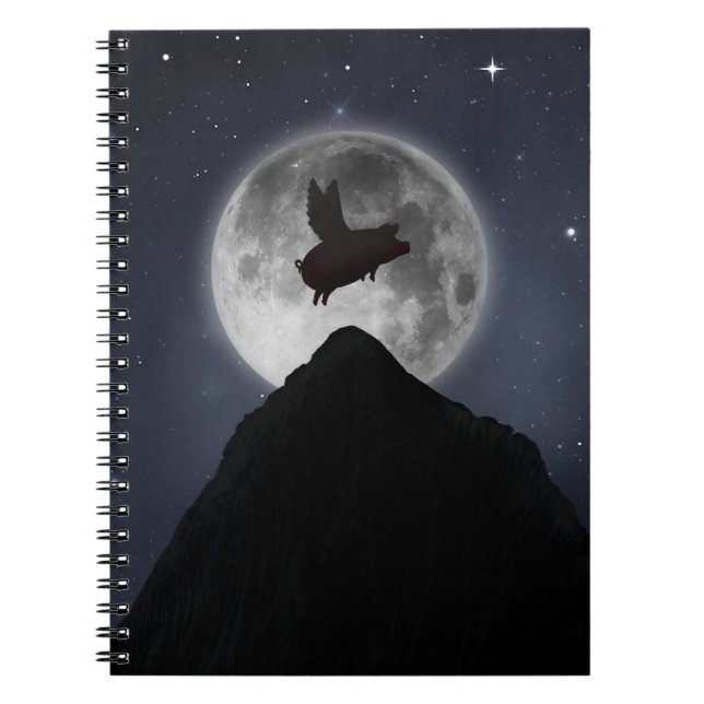 Pig flying over full moon notebook (Front)