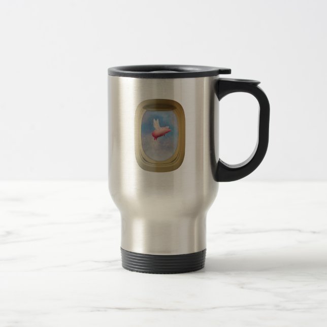 Pig Flying Past Aeroplane Window Travel Mug (Right)
