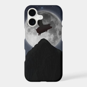 Pig flying past full moon