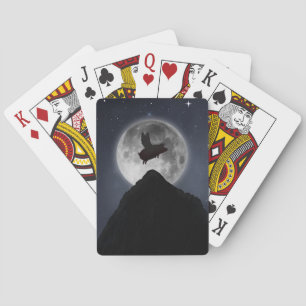 pig flying past full moon playing cards