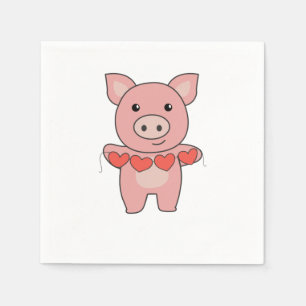 Pig For Valentine's Day Cute Animals With Hearts Napkin