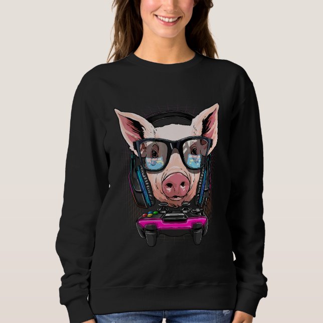 Pig Gamer Pc Computer Video Game  Streaming Gaming Sweatshirt (Front)