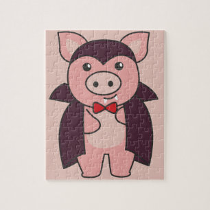 Pig Halloween Cute Devil Vampire Costume Jigsaw Pu Puzzle
