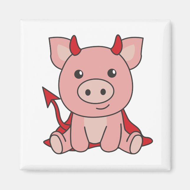Pig Halloween Cute Devil Witch Costume Magnet (Front)