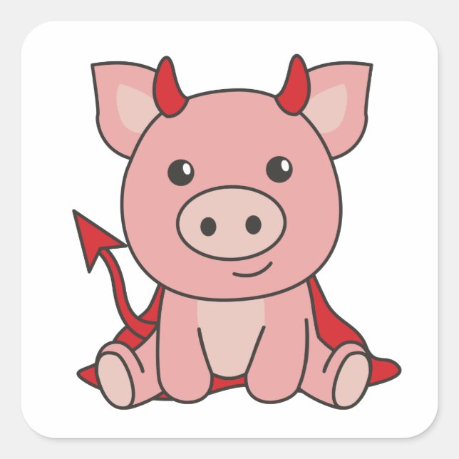 Pig Halloween Cute Devil Witch Costume Square Stic Sticker (Front)