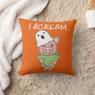 Pig Halloween Ghost I Scream Ice Cream Pun Cushion