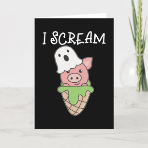 Pig Halloween Ghost I Scream Ice Cream Pun Holiday Card