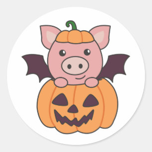 Pig Halloween Pumpkin Bat Costume Classic Round Sticker