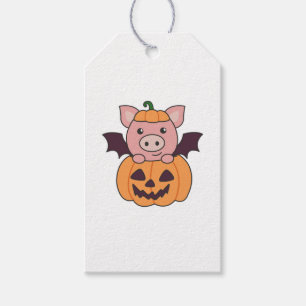 Pig Halloween Pumpkin Bat Costume Gift Tags
