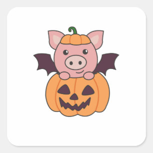 Pig Halloween Pumpkin Bat Costume Square Sticker