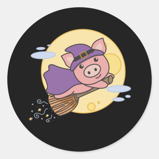 Pig Halloween Witch Kids Witches Costume Classic Round Sticker (Front)