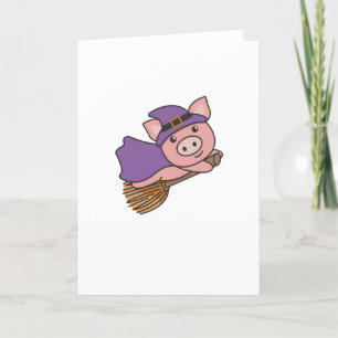 Pig Halloween Witch Kids Witches Costume Holiday Card