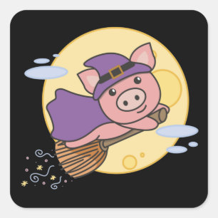 Pig Halloween Witch Kids Witches Costume Square Sticker