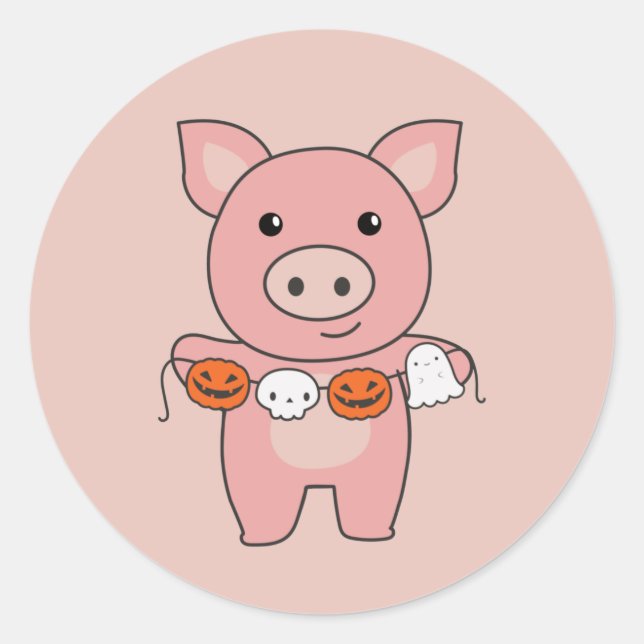 Pig Happy Halloween Pumpkin Bat Costume Classic Ro Classic Round Sticker (Front)