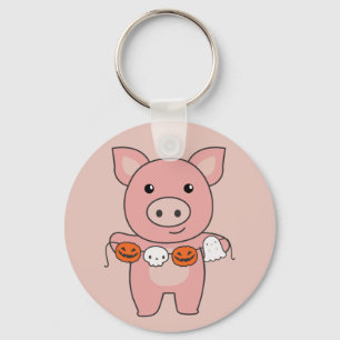 Pig Happy Halloween Pumpkin Bat Costume Keychain