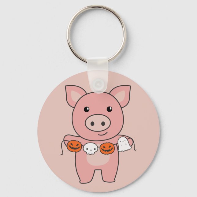 Pig Happy Halloween Pumpkin Bat Costume Keychain (Front)