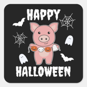 Pig Happy Halloween Pumpkin Bat Costume Square Sti Sticker