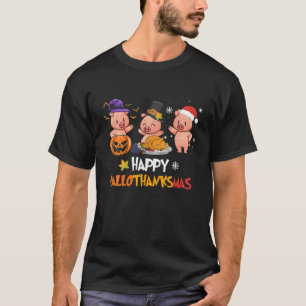 Pig Happy Halloween Thanksgiving Christmas T-Shirt