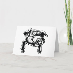 Pig Head Farm Animal Drawing in Black White Card