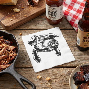 Pig Head Farm Animal Drawing in Black White Napkin