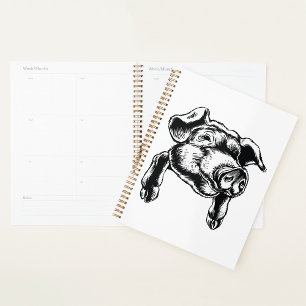 Pig Head Farm Animal Drawing in Black White Planner