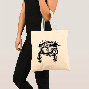 Pig Head Farm Animal Drawing in Black White Tote Bag