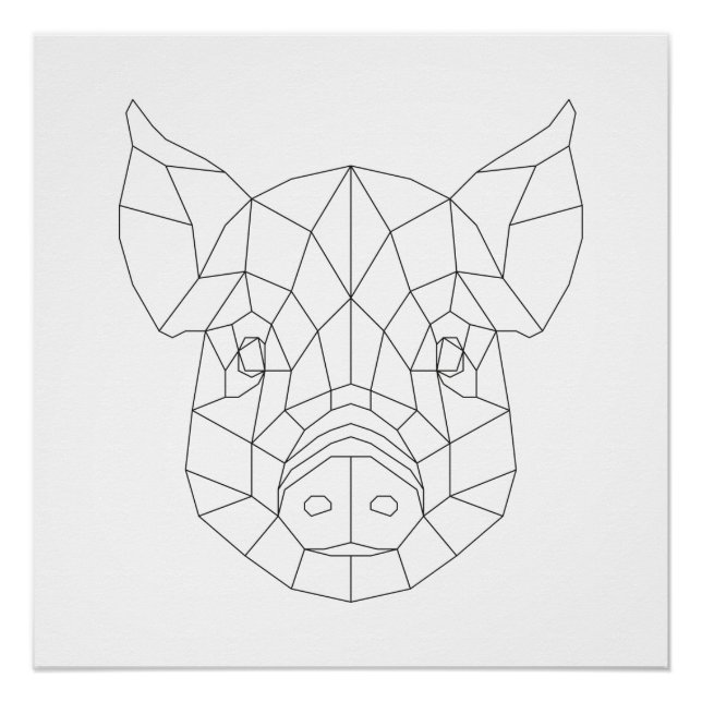 Pig Head Geometric Black & White Modern Art Print (Front)