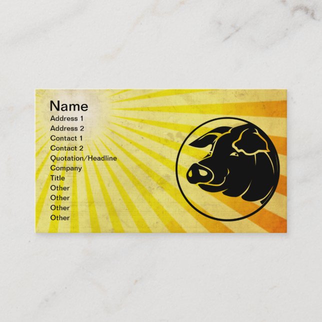 Pig Head; Yellow Business Card (Front)