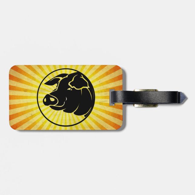 Pig Head; Yellow Luggage Tag (Back Horizontal)