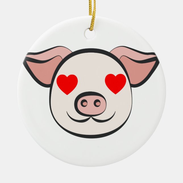 Pig Heart Emoji Ceramic Tree Decoration (Front)