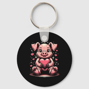 Pig Holding Heart Valentine's Day Cute Valentine 2 Key Ring