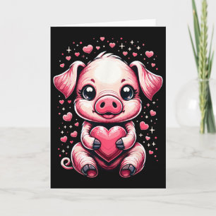 Pig Holding Heart Valentine's Day Cute Valentine Card