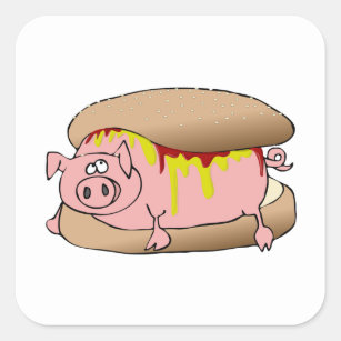 Pig Hot Dog Square Sticker