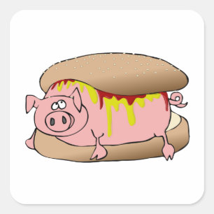 Pig Hot Dog Square Sticker