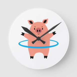 Pig Hula Hoop Round Clock