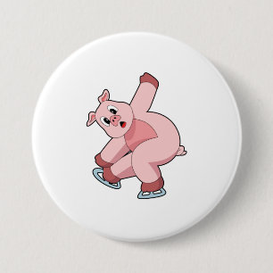 Pig Ice skating Ice skates 7.5 Cm Round Badge