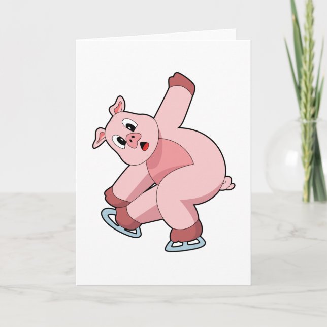 Pig Ice skating Ice skates Card (Front)