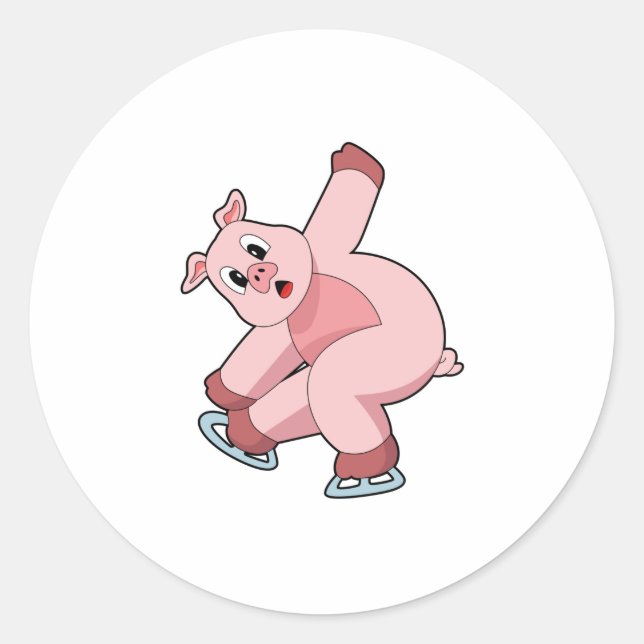 Pig Ice skating Ice skates Classic Round Sticker (Front)