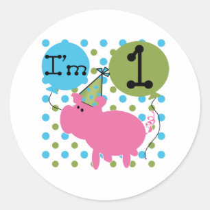 Pig I'm 1 Birthday Classic Round Sticker