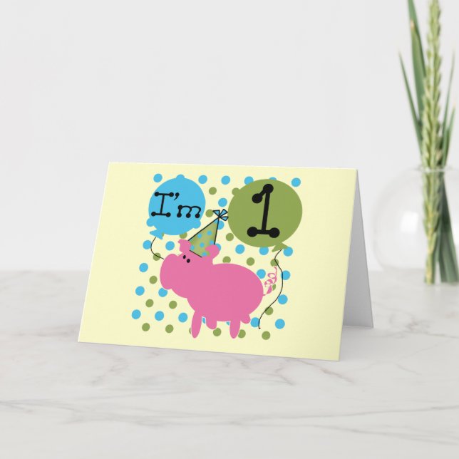 Pig I'm 1 Birthday Tshirts and Gifts Card (Front)